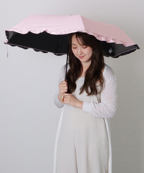 ピンク Sサイズ フリル付き日傘 pink trick pinktrick 完全遮光 深張り フリル 日傘 折りたたみ
