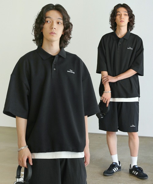 The unormwind（ザアンノームワインド）の「【3点セットアップ】刺繍オーバーサイズ鹿の子ポンチポロシャツ＆ナイロンショーツ＆ソックス（セットアップ・メンズ・ブラック/ホワイト/ネイビー/ホワイト系/ブラック系・S/M/L/XL）」の2枚目の写真