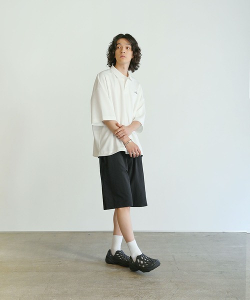 The unormwind（ザアンノームワインド）の「【3点セットアップ】刺繍オーバーサイズ鹿の子ポンチポロシャツ＆ナイロンショーツ＆ソックス（セットアップ・メンズ・ブラック/ホワイト/ネイビー/ホワイト系/ブラック系・S/M/L/XL）」の7枚目の写真
