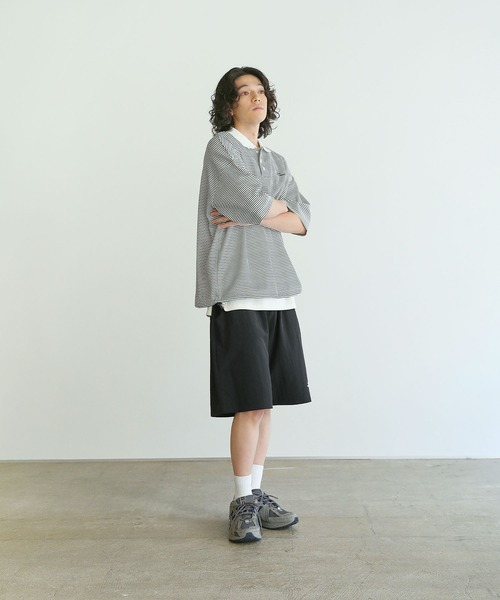 The unormwind（ザアンノームワインド）の「【3点セットアップ】刺繍オーバーサイズ鹿の子ポンチポロシャツ＆ナイロンショーツ＆ソックス（セットアップ・メンズ・ブラック/ホワイト/ネイビー/ホワイト系/ブラック系・S/M/L/XL）」の14枚目の写真