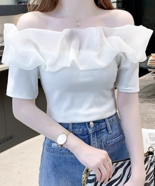 直送商品 セール】シアーフリル使いオフショルダートップス（Tシャツ トップス