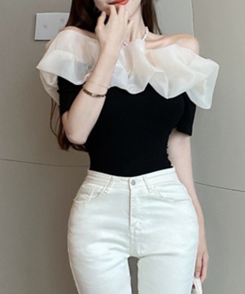 ALBA ROSAターコイズ オフショルダー トップス ALBA ROSAターコイズ オフショルダー トップス