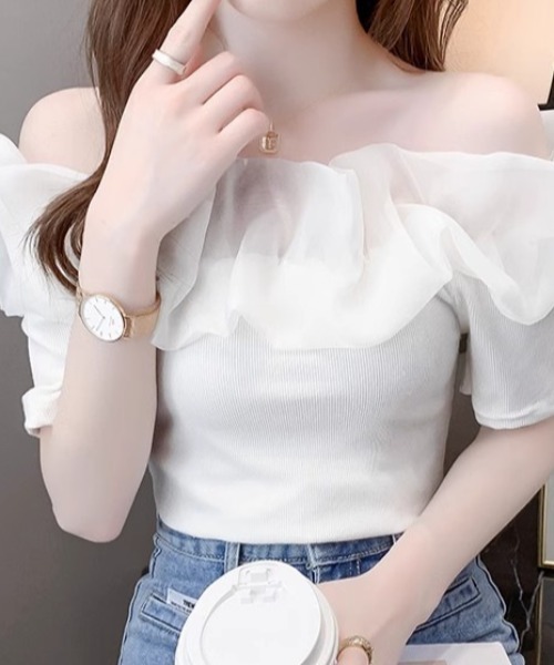 ALBA ROSAターコイズ オフショルダー トップス ALBA ROSAターコイズ オフショルダー トップス
