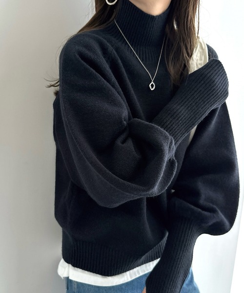 セール】ハイネックサムホールボリューム袖ニットトップス（ニット