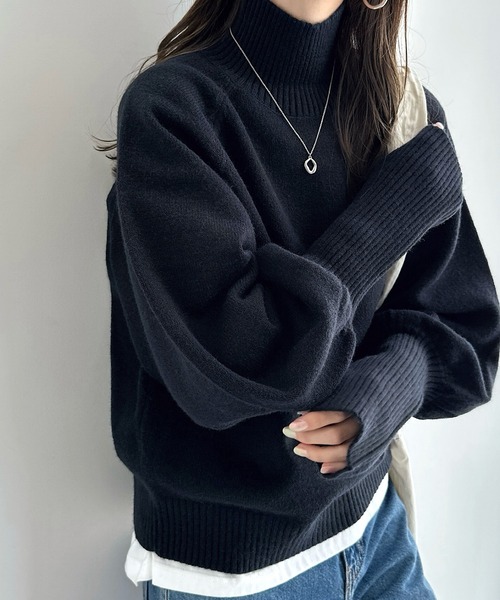 セール】ハイネックサムホールボリューム袖ニットトップス（ニット