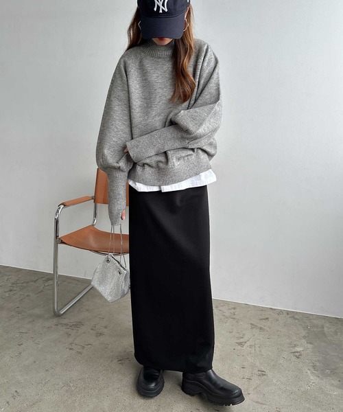 セール】ハイネックサムホールボリューム袖ニットトップス