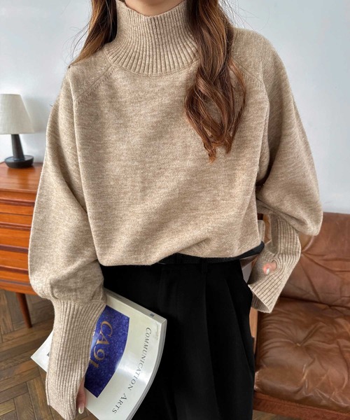 epa グレー ハイネック ボリューム袖 M アンドミー andme ハイネック サムホール ボリューム袖 ニット