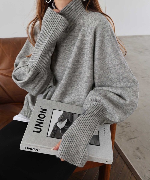 andme(アンドミー)の「ハイネックサムホールボリューム袖ニットトップス(ニット/セーター・レディース・グレー/ブラウン/ピンク/ベージュ/ブラック/オフホワイト・FREE)」の22枚目の写真