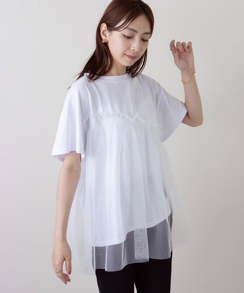 セール】【SETUP7】チュールドッキングチュニックTシャツ（T