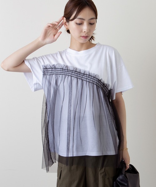 セール】【SETUP7】チュールドッキングチュニックTシャツ（T