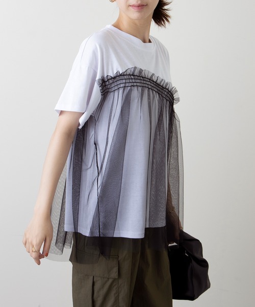 SETUP7(セットアップセブン)の「【SETUP7】チュールドッキングチュニックTシャツ(Tシャツ/カットソー・レディース・ホワイト/ブラック/マルチ・FREE)」の13枚目の写真