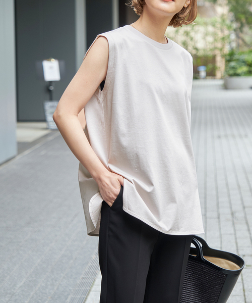 Spick & Span(スピックアンドスパン)の「≪追加2≫ファインコットンジャージーノースリーブプルオーバー(Tシャツ/カットソー・レディース・ライトグレー/グレー/ホワイト/ベージュ・FREE)」の2枚目の写真