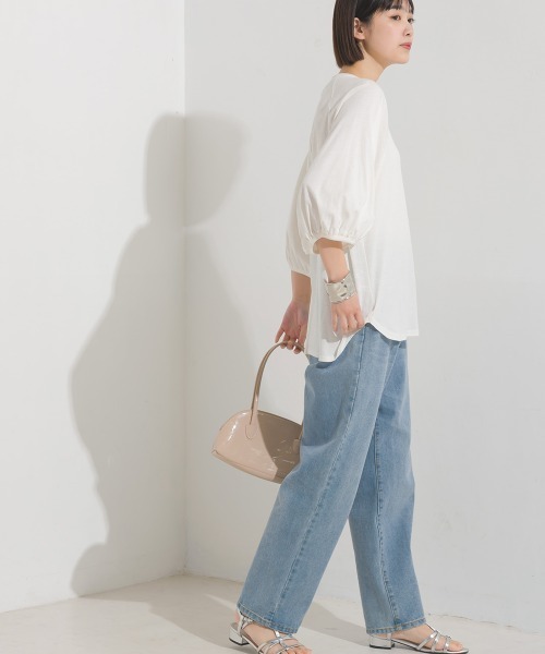 OMNES(オムネス)の「汗じみ防止UV 袖ボリューム半袖プルオーバーTシャツ(Tシャツ/カットソー・レディース・ホワイト/ベージュ/ブラック/サックスブルー・FREE)」の16枚目の写真