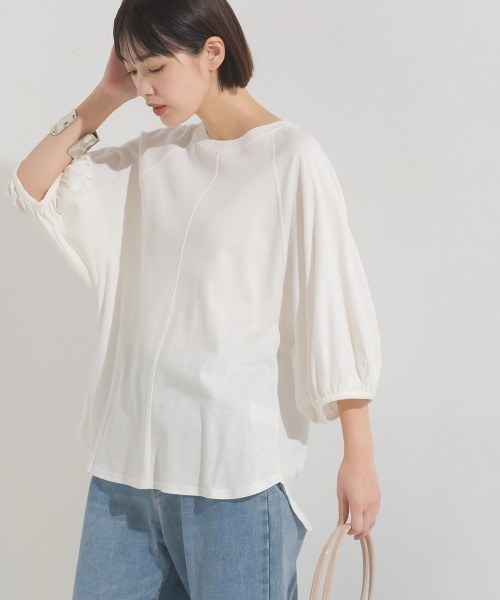 OMNES(オムネス)の「汗じみ防止UV 袖ボリューム半袖プルオーバーTシャツ(Tシャツ/カットソー・レディース・ホワイト/ベージュ/ブラック/サックスブルー・FREE)」の17枚目の写真