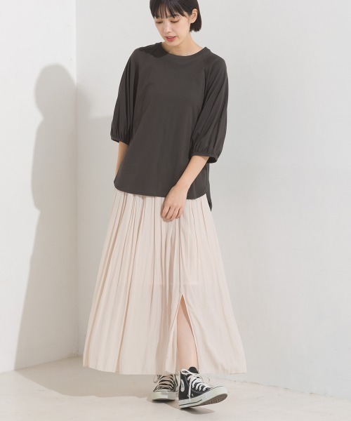 OMNES(オムネス)の「汗じみ防止UV 袖ボリューム半袖プルオーバーTシャツ(Tシャツ/カットソー・レディース・ホワイト/ベージュ/ブラック/サックスブルー・FREE)」の19枚目の写真