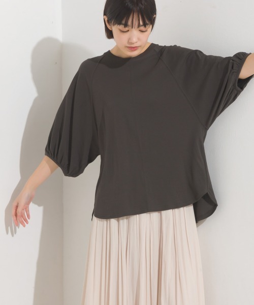 OMNES(オムネス)の「汗じみ防止UV 袖ボリューム半袖プルオーバーTシャツ(Tシャツ/カットソー・レディース・ホワイト/ベージュ/ブラック/サックスブルー・FREE)」の20枚目の写真