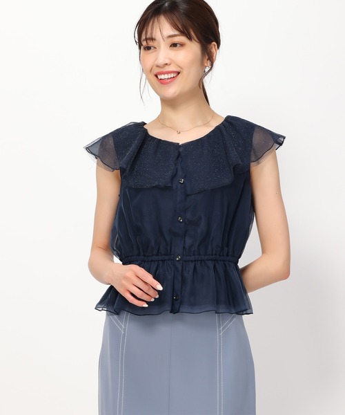 MISCH MASCH(ミッシュマッシュ)の「ラメチュールフリルブラウス/MM428109(シャツ/ブラウス・レディース・ホワイト/ネイビー/ブルー・フリ-)」の19枚目の写真