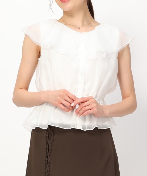 MISCH MASCH(ミッシュマッシュ)の「ラメチュールフリルブラウス/MM428109(シャツ/ブラウス・レディース・ホワイト/ネイビー/ブルー・フリ-)」の13枚目の写真