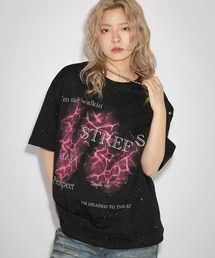 MSG | ルーズシルエットマルチグラフィックヴィンテージ加工/ピグメント/ラメ半袖Tシャツ　Y2K(Tシャツ/カットソー)