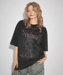 ルーズシルエットマルチグラフィックヴィンテージ加工/ピグメント/ラメ半袖Tシャツ Y2K