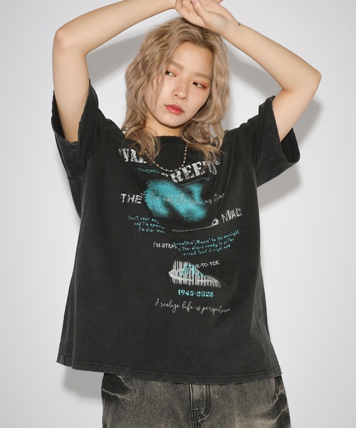 MSG(エムエスジー)の「ルーズシルエットマルチグラフィックヴィンテージ加工/ピグメント/ラメ半袖Tシャツ Y2K(Tシャツ/カットソー・メンズ・ブラック系1/ブラック系2/ブラック系3/ブラック系4・L/M/XL)」の3枚目の写真