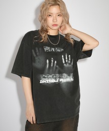 ルーズシルエットマルチグラフィックヴィンテージ加工/ピグメント/ラメ半袖Tシャツ Y2K