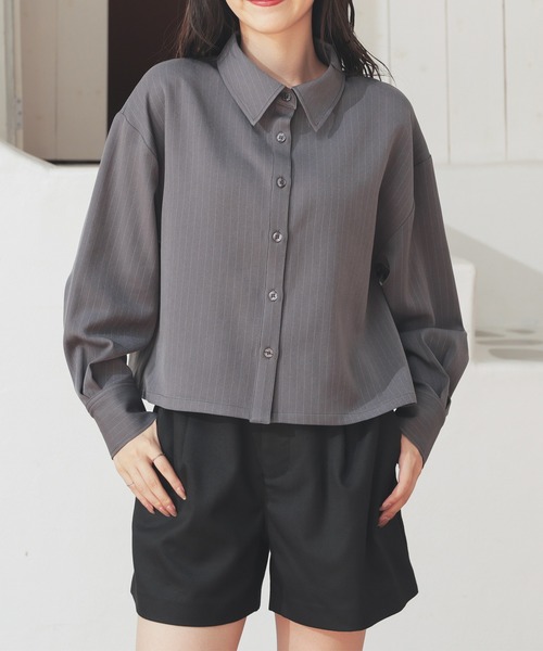 Honeys（ハニーズ）の「ネクタイ付きシャツ（シャツ/ブラウス・レディース・ブラック/ブルー/チャコールグレー/ホワイト・S/M/L）」の7枚目の写真