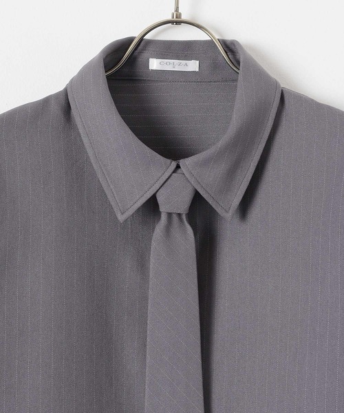 Honeys（ハニーズ）の「ネクタイ付きシャツ（シャツ/ブラウス・レディース・ブラック/ブルー/チャコールグレー/ホワイト・S/M/L）」の15枚目の写真