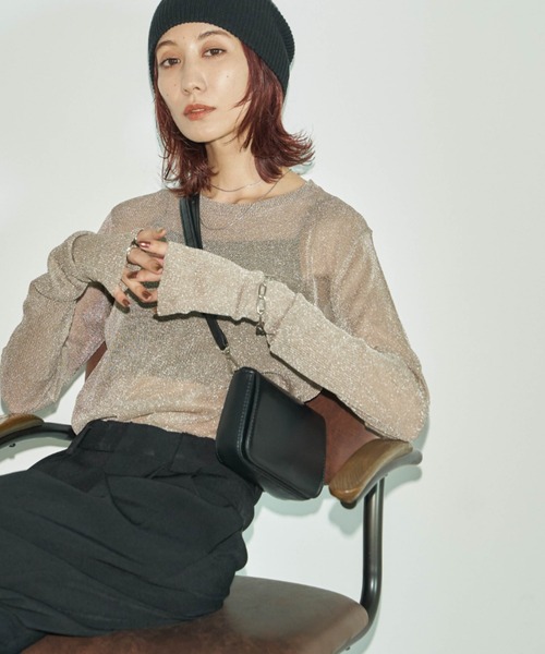 Auntie Rosa Holiday（アンティローザホリデー）の「フィンガーホールラメシアーニット（ニット/セーター・レディース・シルバー/ホワイト/ピンク/ゴールド・FREE）」の6枚目の写真