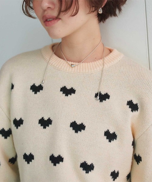 NKNT ハート柄 長袖ニットセーター ハート柄ニットプルオーバー（ニット/セーター）｜titivate