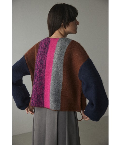 BLACK BY MOUSSY（ブラックバイマウジー）の「stripe knit cardigan(ストライプニットカーディガン)（カーディガン/ボレロ・レディース・ライトグリーン/ピンク・FREE）」の15枚目の写真