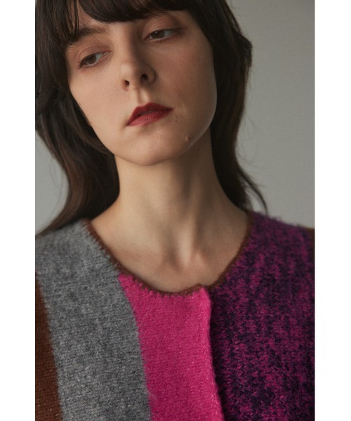 BLACK BY MOUSSY（ブラックバイマウジー）の「stripe knit cardigan(ストライプニットカーディガン)（カーディガン/ボレロ・レディース・ライトグリーン/ピンク・FREE）」の16枚目の写真