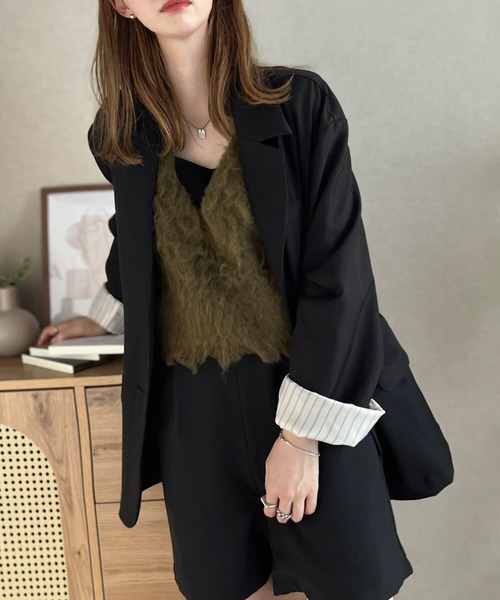 KOBE LETTUCE(コウベレタス)の「ドロップショルダージャケット(テーラードジャケット・レディース・ブラック/グレー/グレイッシュベージュ・M)」の10枚目の写真