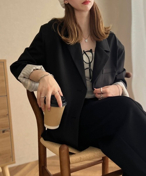 KOBE LETTUCE(コウベレタス)の「ドロップショルダージャケット(テーラードジャケット・レディース・ブラック/グレー/グレイッシュベージュ・M)」の19枚目の写真