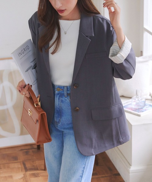 KOBE LETTUCE(コウベレタス)の「ドロップショルダージャケット(テーラードジャケット・レディース・ブラック/グレー/グレイッシュベージュ・M)」の15枚目の写真