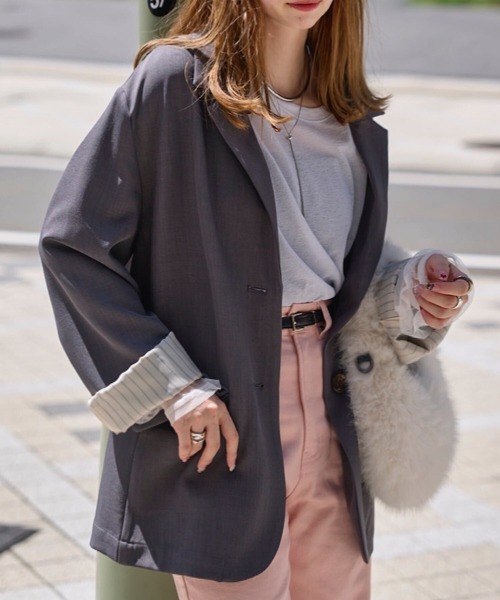 KOBE LETTUCE(コウベレタス)の「ドロップショルダージャケット(テーラードジャケット・レディース・ブラック/グレー/グレイッシュベージュ・M)」の5枚目の写真