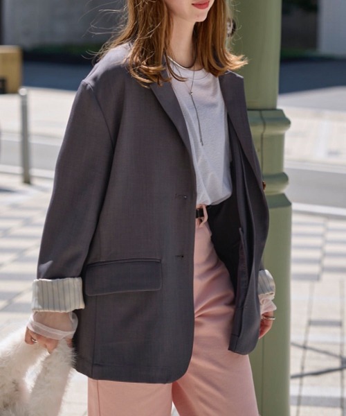 KOBE LETTUCE(コウベレタス)の「ドロップショルダージャケット(テーラードジャケット・レディース・ブラック/グレー/グレイッシュベージュ・M)」の6枚目の写真