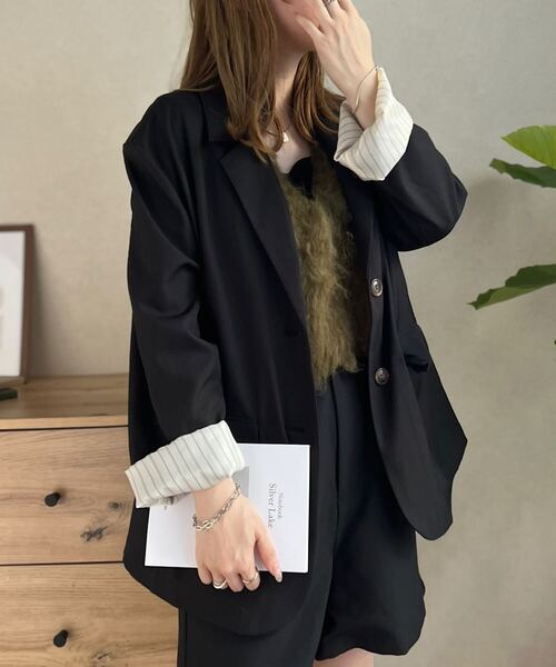 KOBE LETTUCE(コウベレタス)の「ドロップショルダージャケット(テーラードジャケット・レディース・ブラック/グレー/グレイッシュベージュ・M)」の9枚目の写真