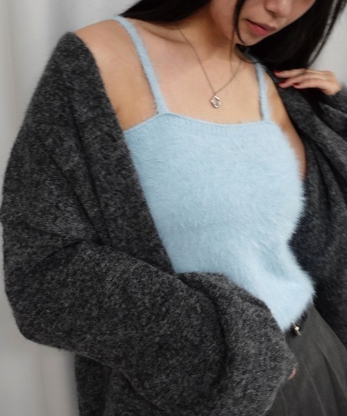 Lots of Love(ロッツオブラブ)の「フェザーニットビスチェ(ニット/セーター・レディース・ブラウン/パープル/アイボリー/ホワイト×ブラック/サックスブルー・M)」の5枚目の写真