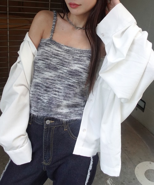 Lots of Love(ロッツオブラブ)の「フェザーニットビスチェ(ニット/セーター・レディース・ブラウン/パープル/アイボリー/ホワイト×ブラック/サックスブルー・M)」の18枚目の写真