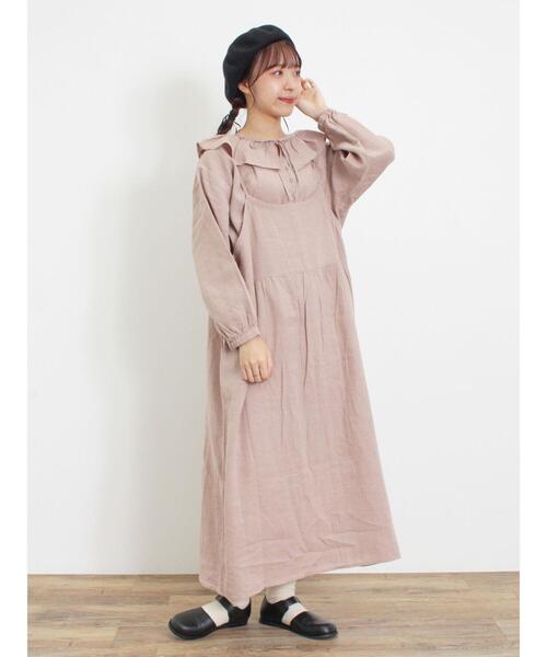 Samansa Mos2（サマンサ モスモス）の「【Slow linen】柄アソートキャミワンピース（ワンピース・レディース・マスタード/ベージュ/グレー/ブラック/ピンク・F）」の5枚目の写真