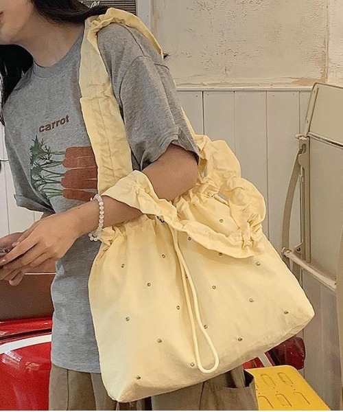 gossip!ロサンゼルス(ゴシップロサンゼルス)の「ラインストーン付き ドローコード 巾着バッグ(ショルダーバッグ・レディース・イエロー/ピンク/ブラック・FREE)」の15枚目の写真