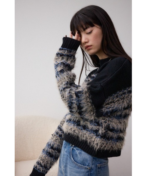 AZUL by moussy(アズールバイマウジー)の「ランダムボーダーシャギーニット(ニット/セーター・レディース・ブラック系その他/ブラウン系その他・FREE)」の3枚目の写真