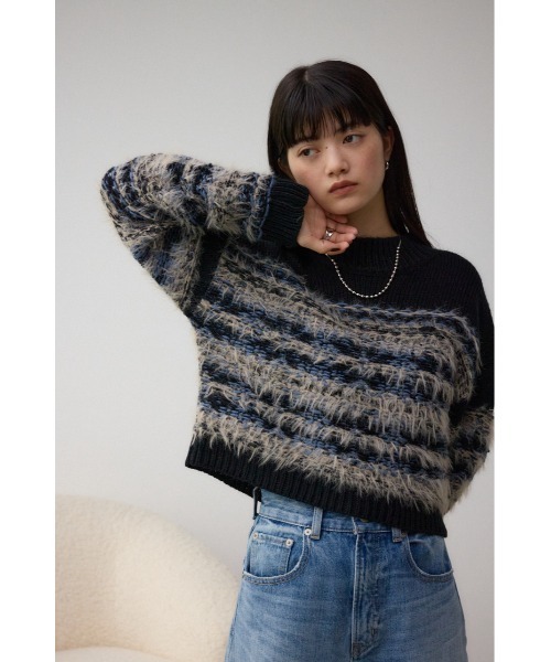 AZUL by moussy(アズールバイマウジー)の「ランダムボーダーシャギーニット(ニット/セーター・レディース・ブラック系その他/ブラウン系その他・FREE)」の4枚目の写真