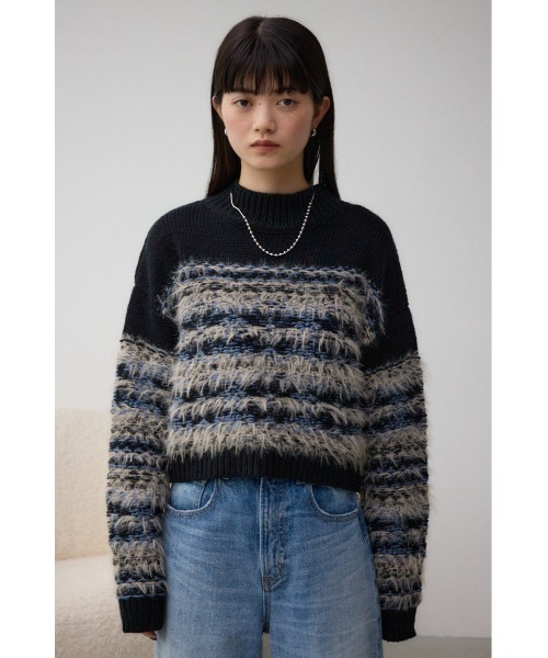 AZUL by moussy(アズールバイマウジー)の「ランダムボーダーシャギーニット(ニット/セーター・レディース・ブラック系その他/ブラウン系その他・FREE)」の6枚目の写真