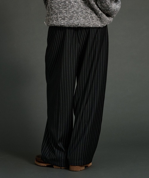 00s~ リネン 玉虫 ストライプ 2タック スラックス 光沢 ドレープ ワイド WETTEMPT（ウィテンプト）の「2 TUCK EASY STRIPE SLACKS
