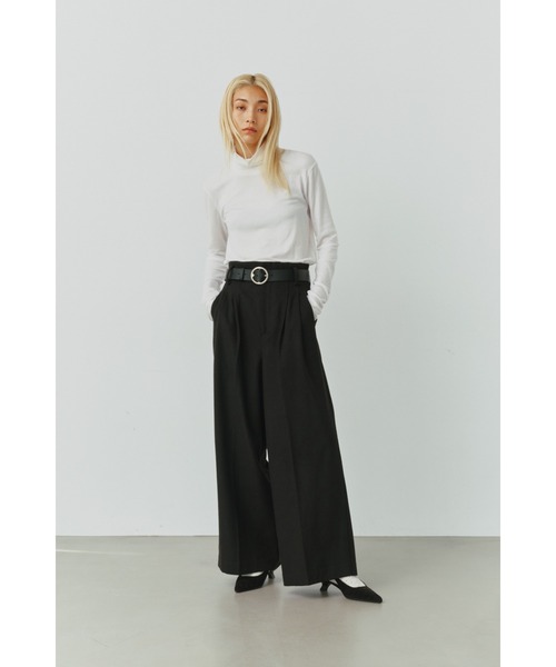アリシアスタン ハイウエストボトム L タグ付き セール】Round Buckle Leather Wide Belt/ラウンドバックル