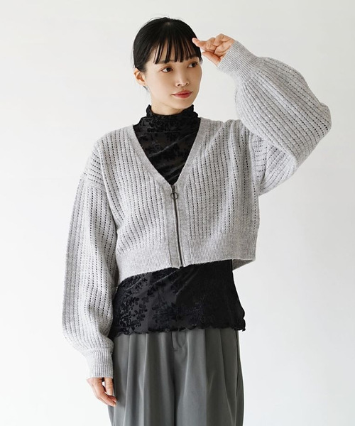 e-zakkamania stores（イーザッカマニアストアーズ）の「スパンコールラメ メッシュニット ジップカーディガン（ニット/セーター・レディース・ライトグレー/アイボリー・M）」の13枚目の写真