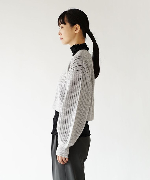 e-zakkamania stores（イーザッカマニアストアーズ）の「スパンコールラメ メッシュニット ジップカーディガン（ニット/セーター・レディース・ライトグレー/アイボリー・M）」の14枚目の写真