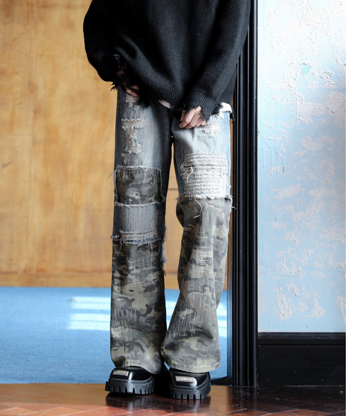 【セール】【neos】ルーズシルエット カモフラ リメイク グラデーション ハード ダメージ デニム パンツ（デニムパンツ）｜neos（ネオス） 7,461円